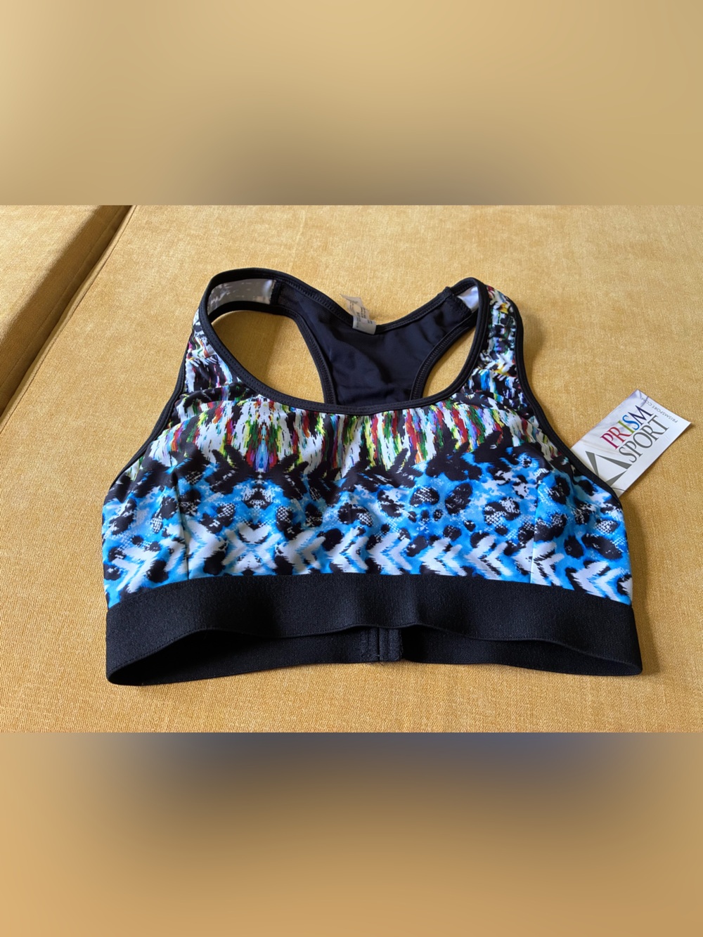 PRISMSPORT Women's Blue Multi-Color Racerback Sports Bra